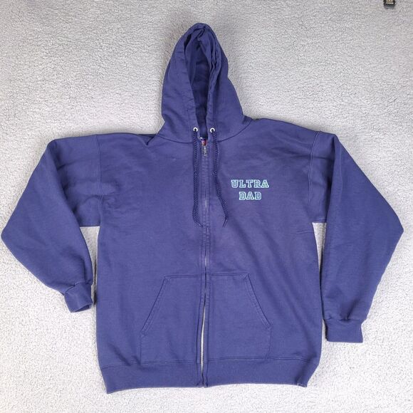 Ultra Dad Hoodie Jacket Mens Medium Blue Full Zip‎ Sweatshirt Father Hanes - Picture 1 of 14